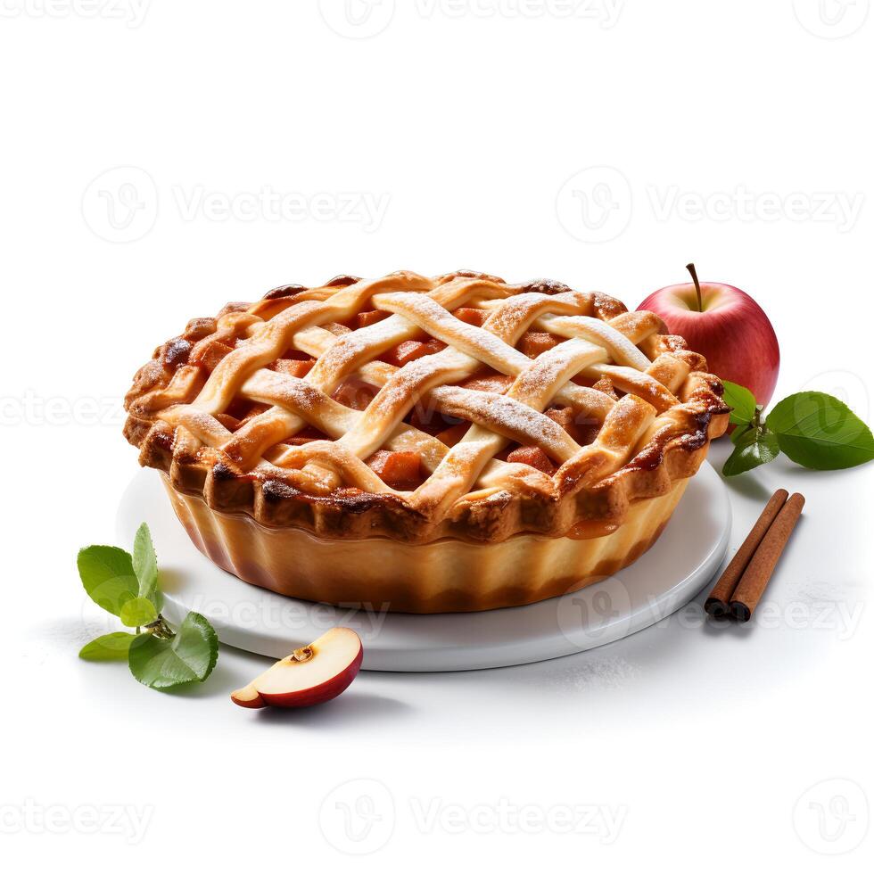 photo de Pomme tarte sur assiette isolé sur blanc Contexte. établi par génératif ai