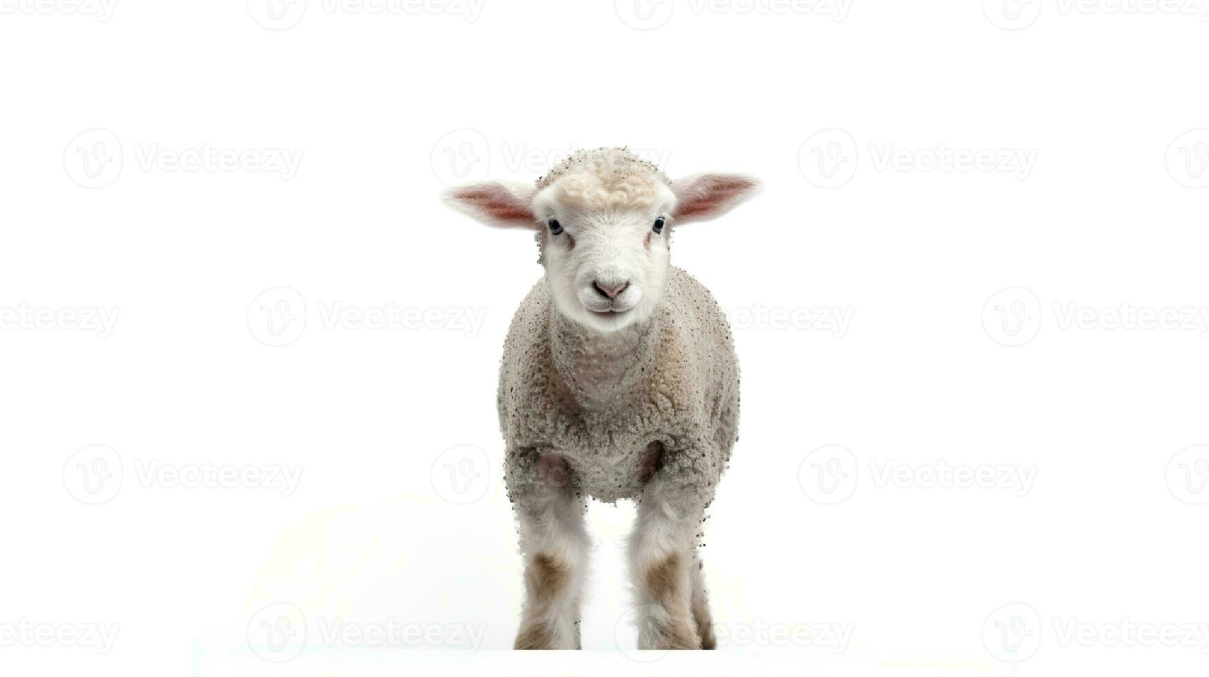 photo de une mouton sur blanc Contexte. génératif ai