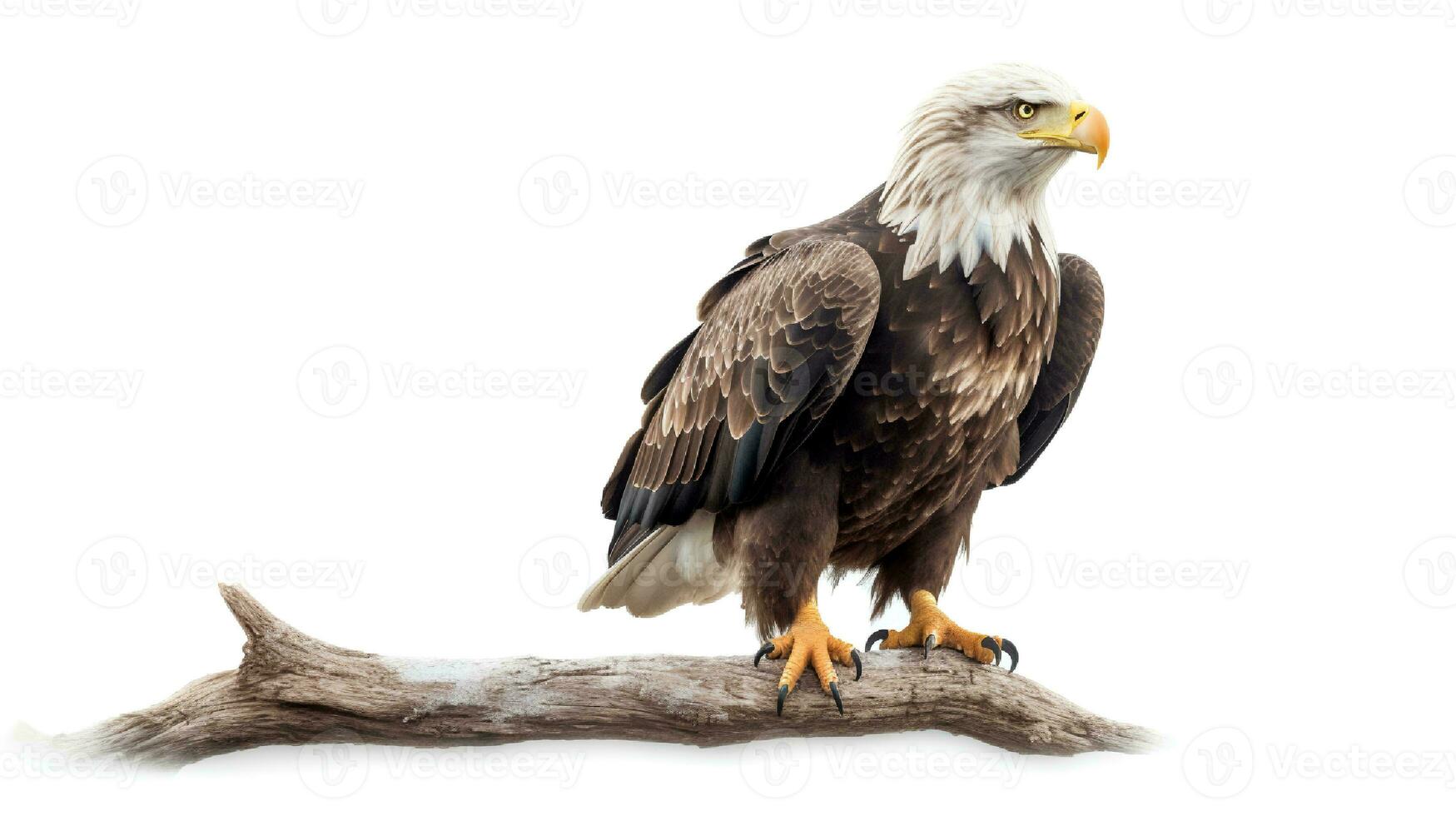 photo de une chauve Aigle sur blanc Contexte. génératif ai