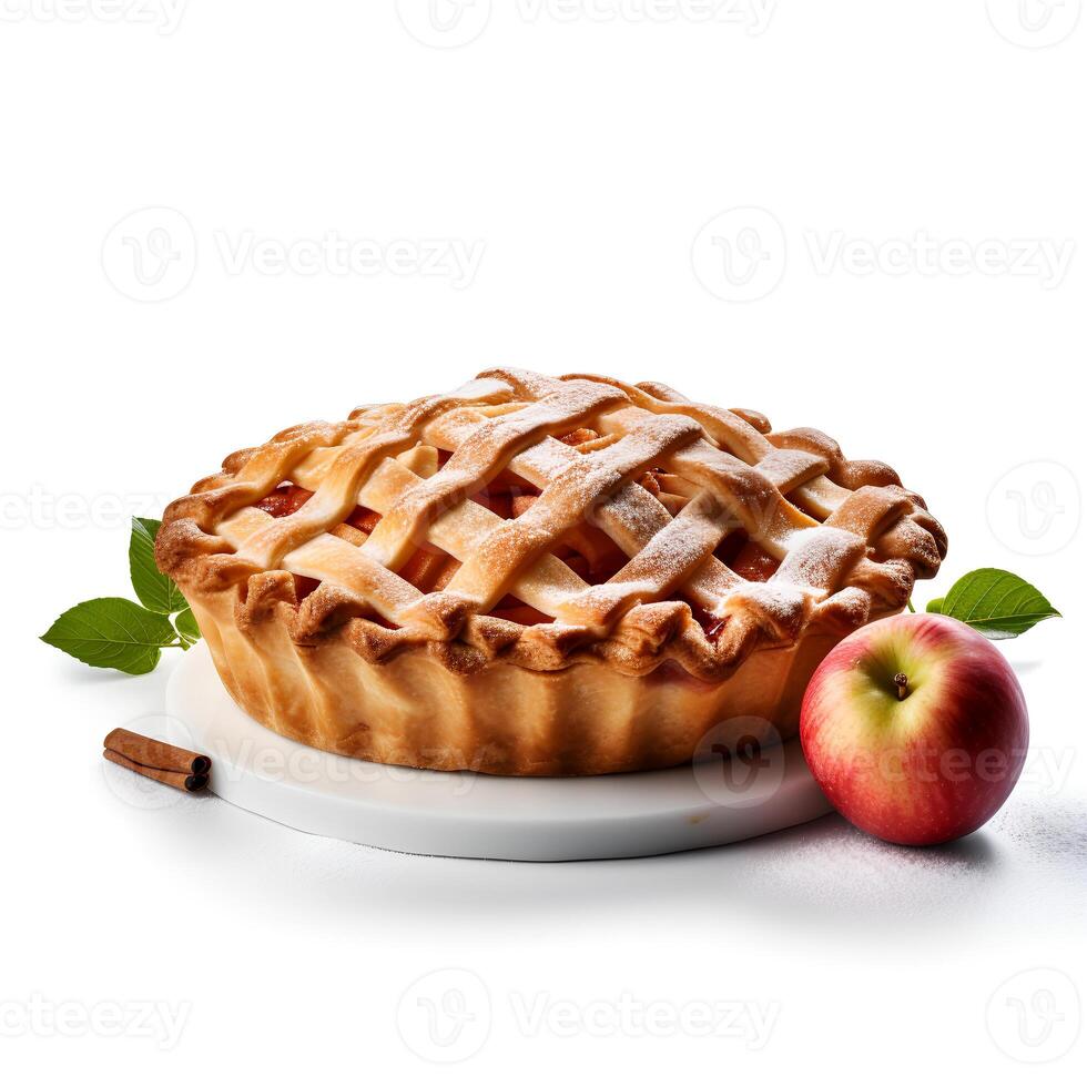 photo de Pomme tarte sur assiette isolé sur blanc Contexte. établi par génératif ai