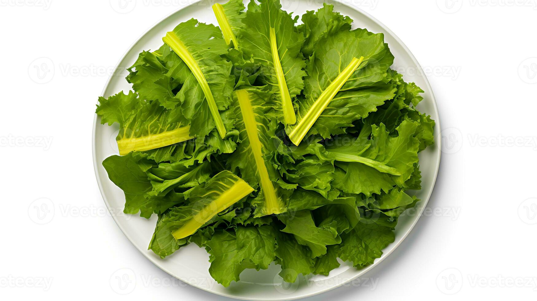 photo de moutarde légumes verts sur assiette isolé sur blanc Contexte