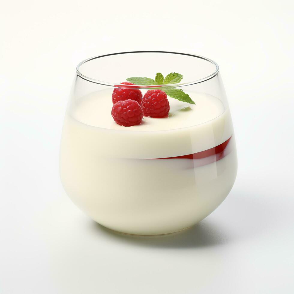 nourriture la photographie de panna cotta sur verre isolé sur blanc Contexte. génératif ai photo