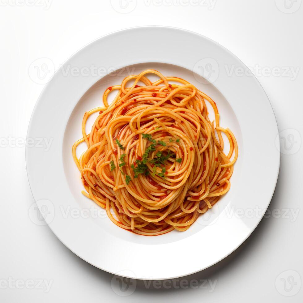 nourriture la photographie de spaghetti sur assiette isolé sur blanc Contexte. génératif ai photo