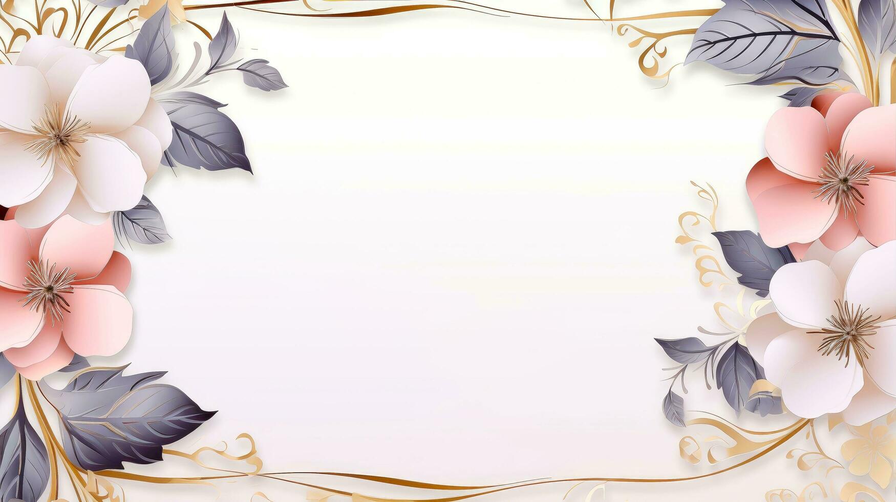 floral frontière Cadre carte modèle. multicolore fleurs, feuilles, pour bannière, mariage carte. printemps composition avec copie-espace, génératif ai illustration photo