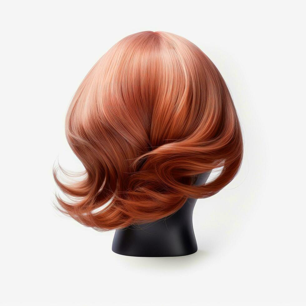 cheveux perruque plus de le Plastique mannequin tête isolé plus de le blanc arrière-plan, maquette avec contemporain femmes coiffures, génératif ai illustration photo