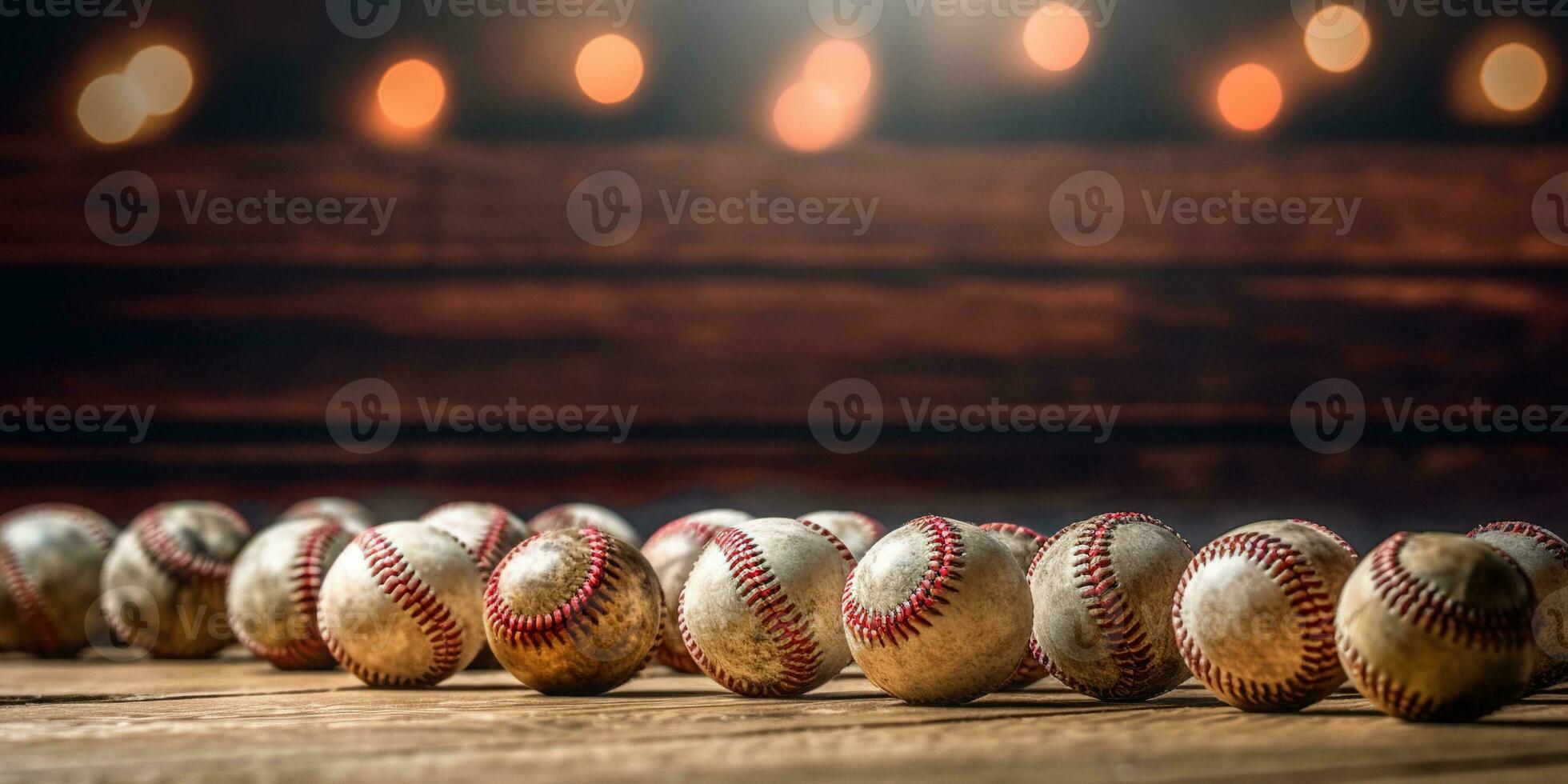 génératif ai, rugueux et robuste texture de vieux base-ball des balles proche en haut sur ancien Contexte photo