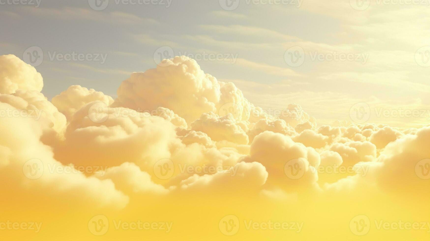 génératif ai, lumière Jaune fantastique 3d des nuages sur le sol, ciel et paysage. doux couleurs et avec brillant lumières. photo