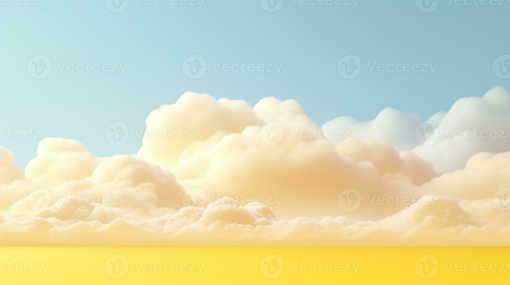 génératif ai, lumière Jaune fantastique 3d des nuages sur le sol, ciel et paysage. doux couleurs et avec brillant lumières. photo