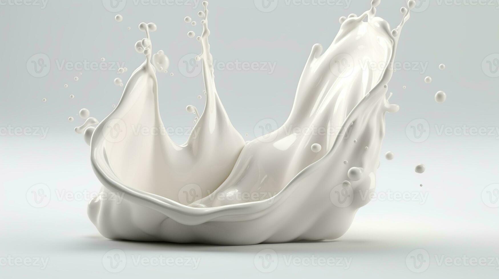 génératif ai, écoulement liquide avec éclaboussures dans blanc couleur. brillant crémeux Lait fluide bannière, 3d effet, moderne macro photoréaliste abstrait Contexte illustration photo