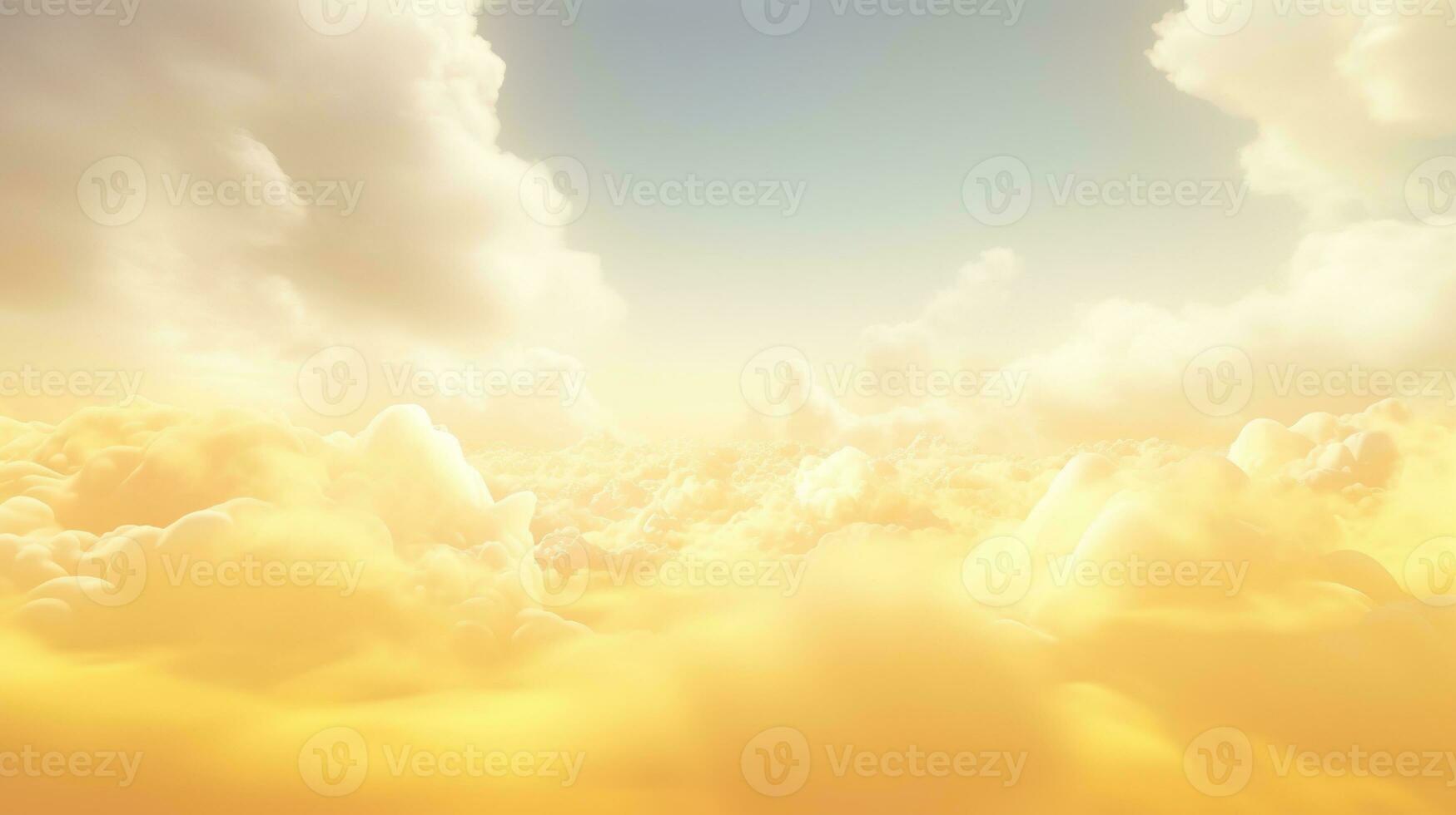 génératif ai, lumière Jaune fantastique 3d des nuages sur le sol, ciel et paysage. doux couleurs et avec brillant lumières. photo