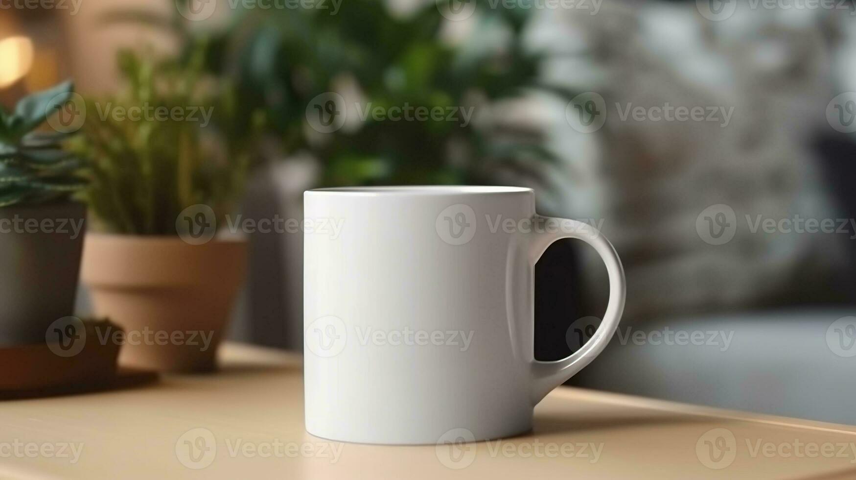 génératif ai, blanc céramique tasse installer dans à Accueil intérieur, agresser moquer en haut blanc. photo