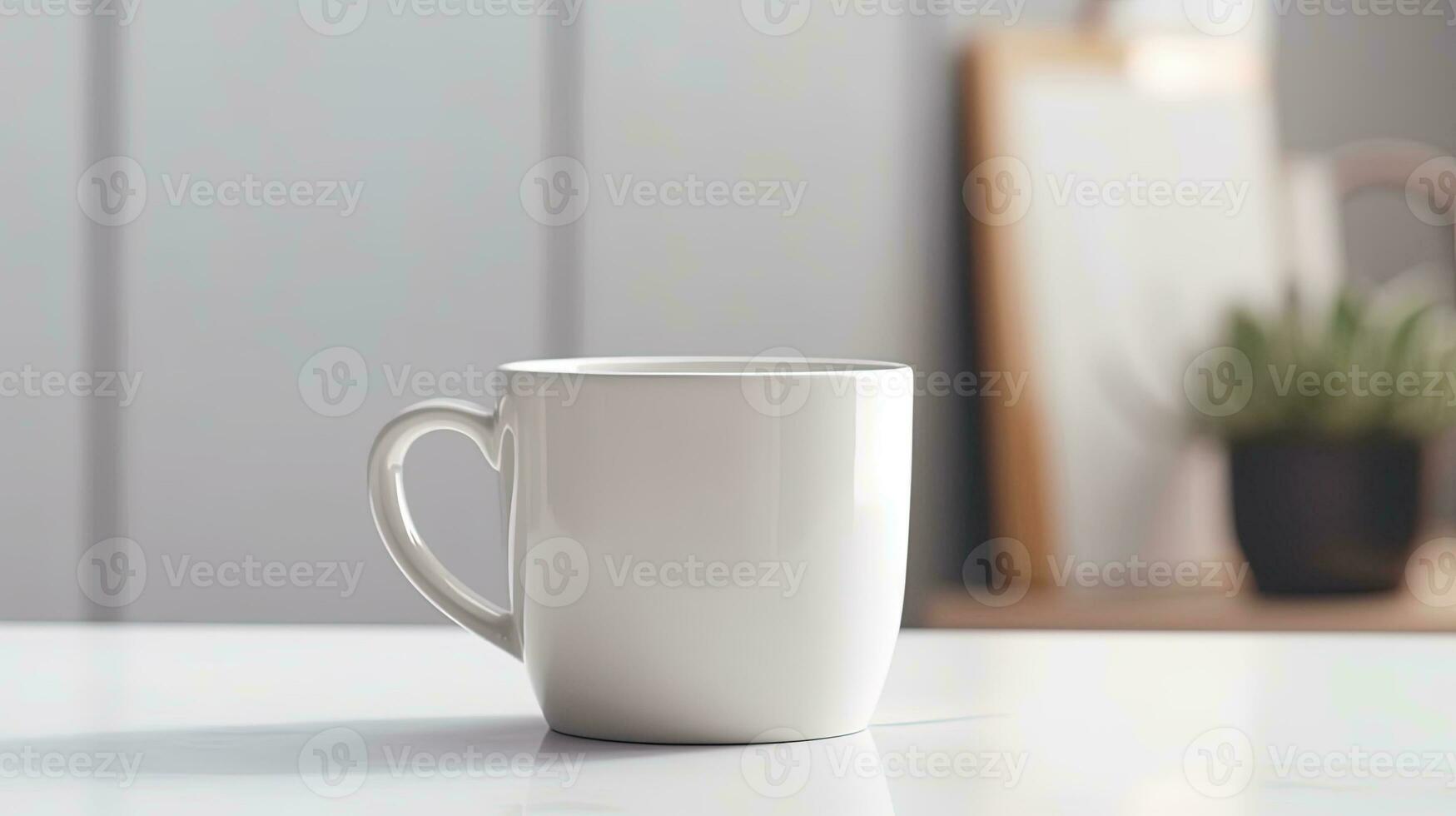 génératif ai, blanc céramique tasse installer dans à Accueil intérieur, agresser moquer en haut blanc. photo