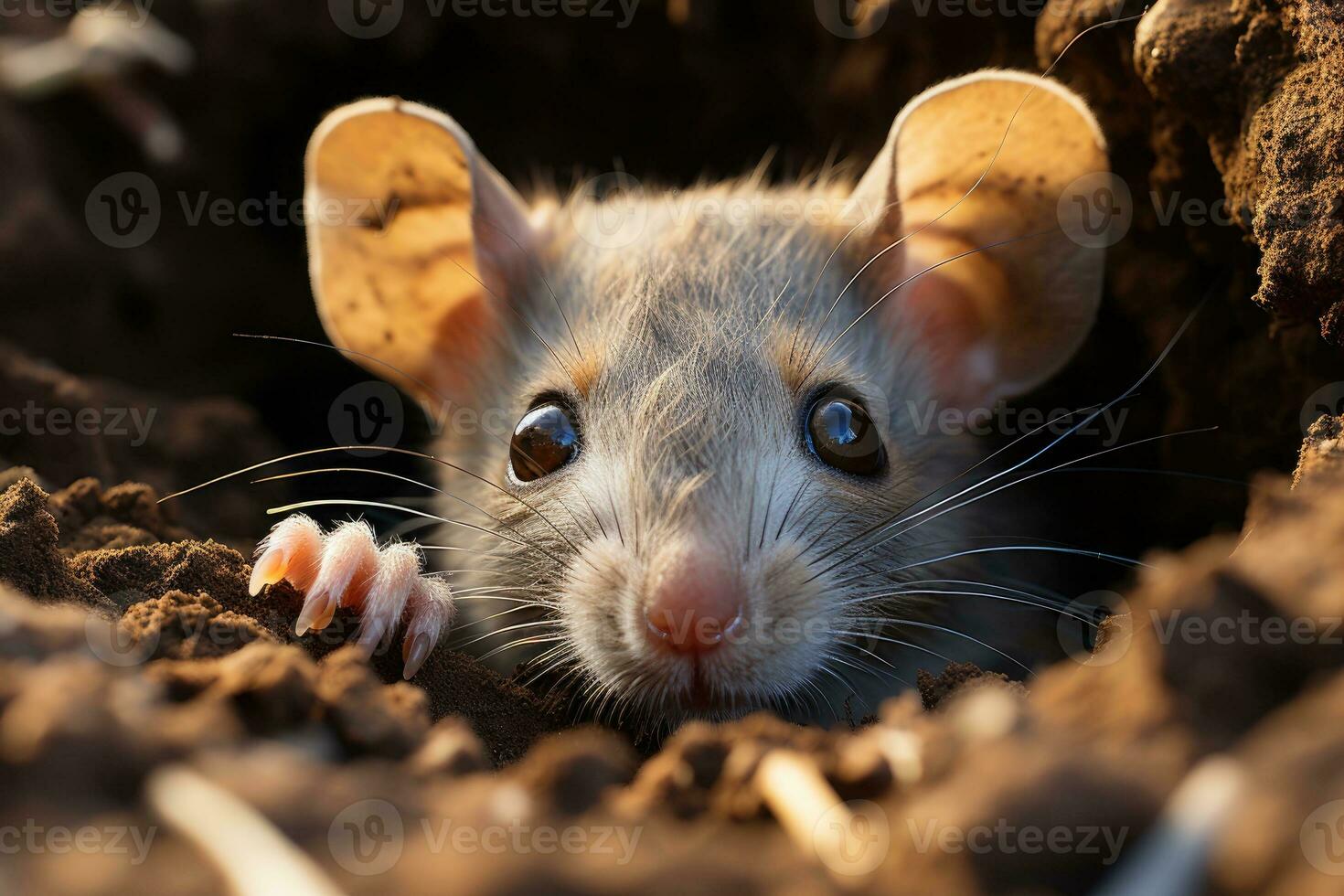 Souris regards en dehors de une trou, une rongeur dans une champ. génératif ai photo