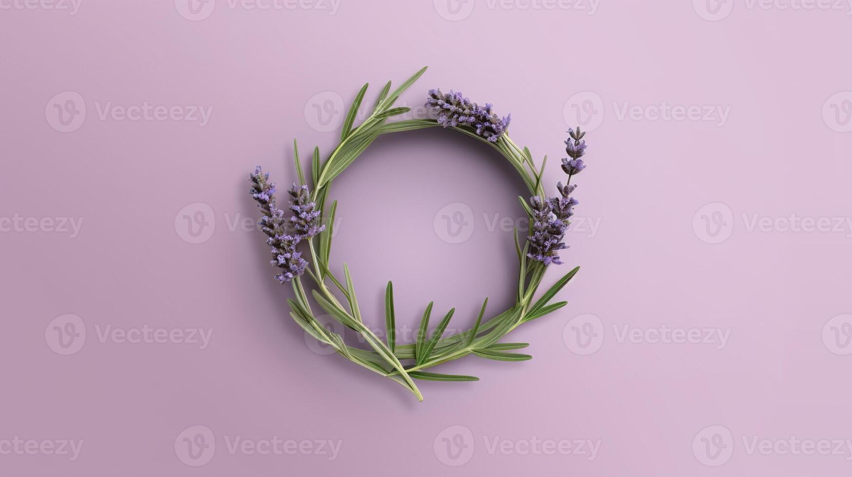 génératif ai, couronne de lavande branches fleurs avec copie espace, Naturel biologique floral Cadre violet Contexte photo