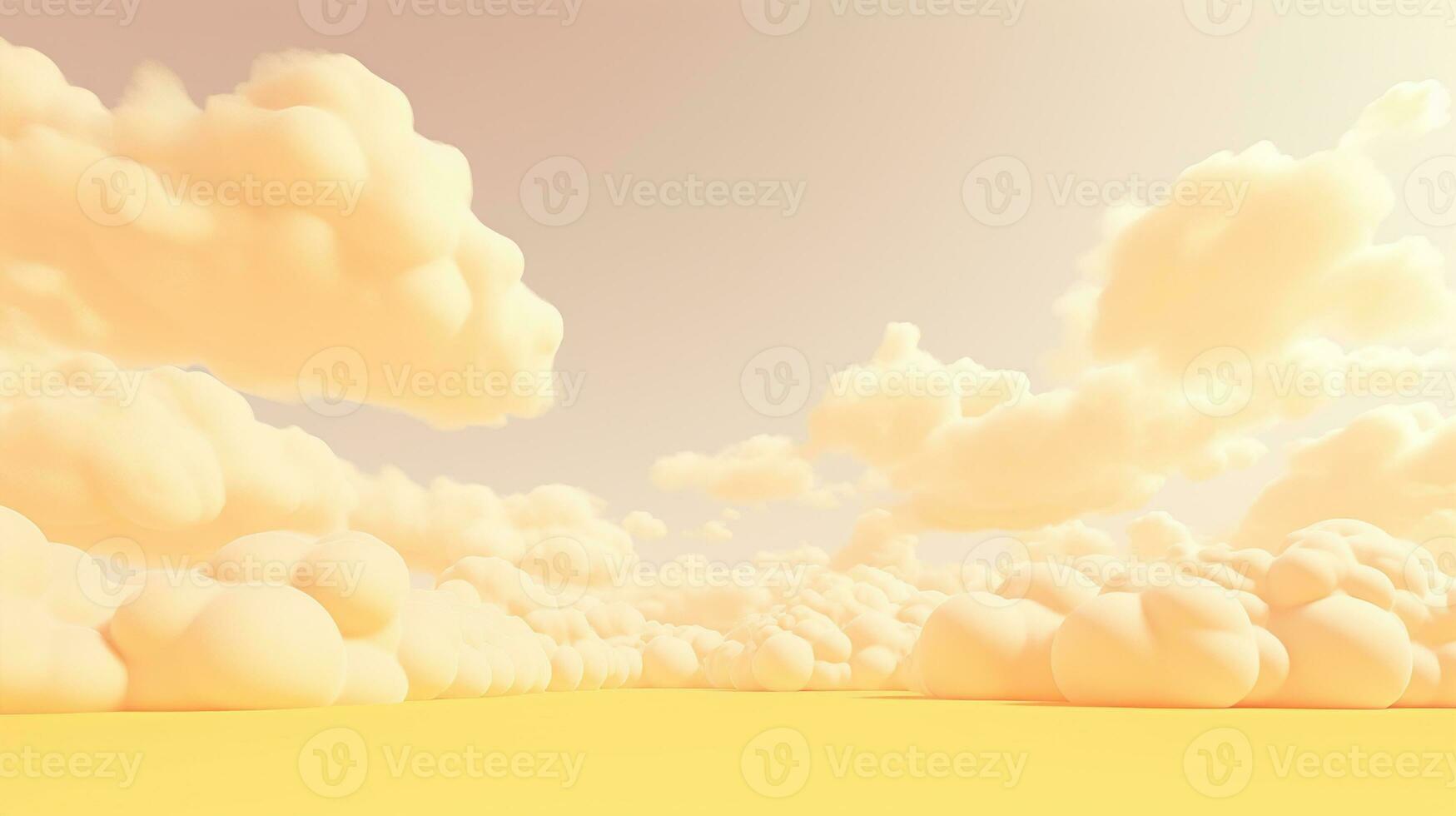 génératif ai, lumière Jaune fantastique 3d des nuages sur le sol, ciel et paysage. doux couleurs et avec brillant lumières. photo
