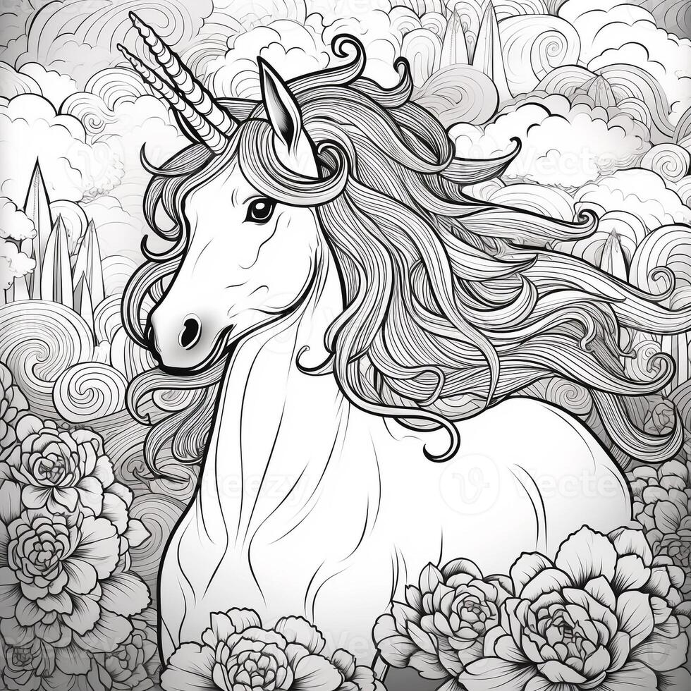 Licorne coloration pages bande dessinée style photo