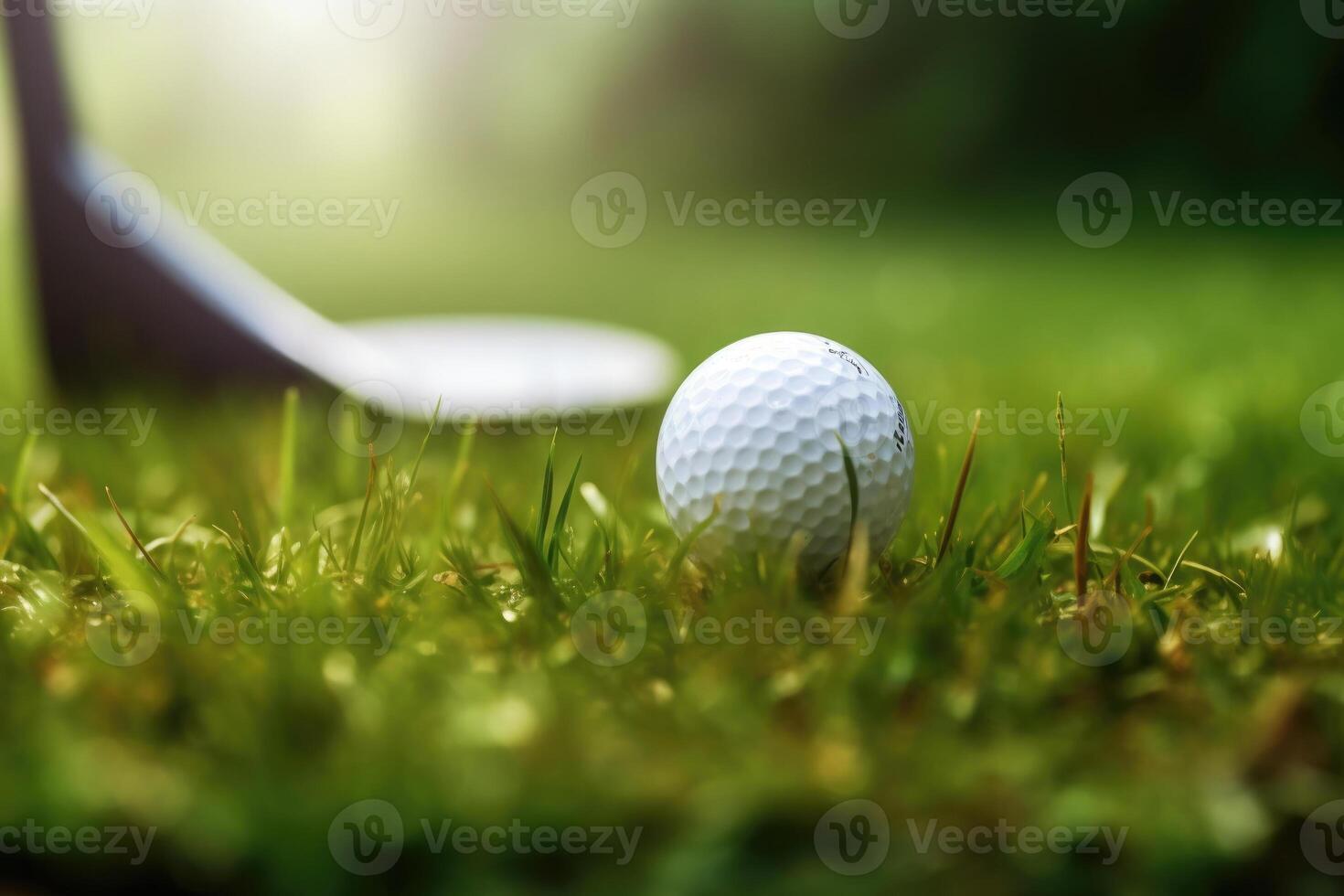 le golf Balle sur le cours, proche en haut. génératif ai photo