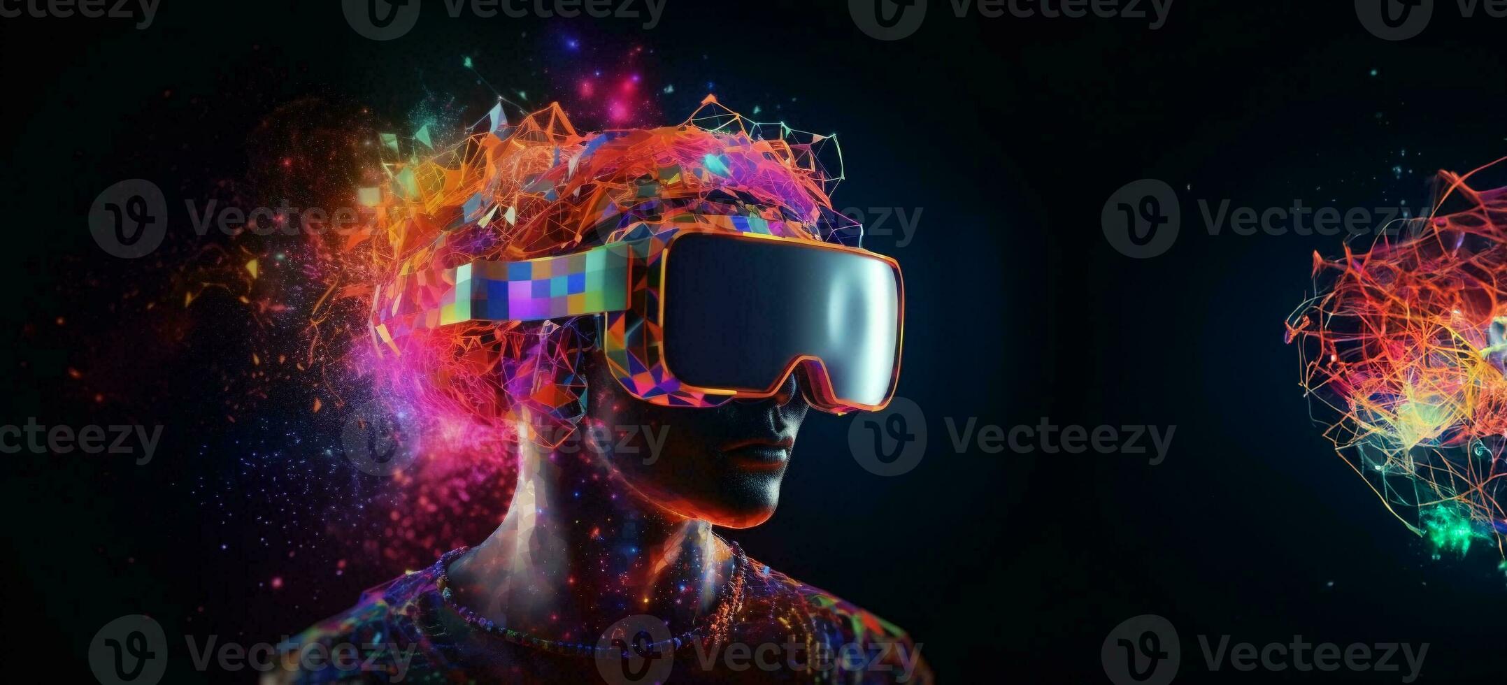 métaverse, futur numérique La technologie pour divertissement et Jeux, vr virtuel réalité lunettes, gratuit espace pour texte. génératif ai. photo