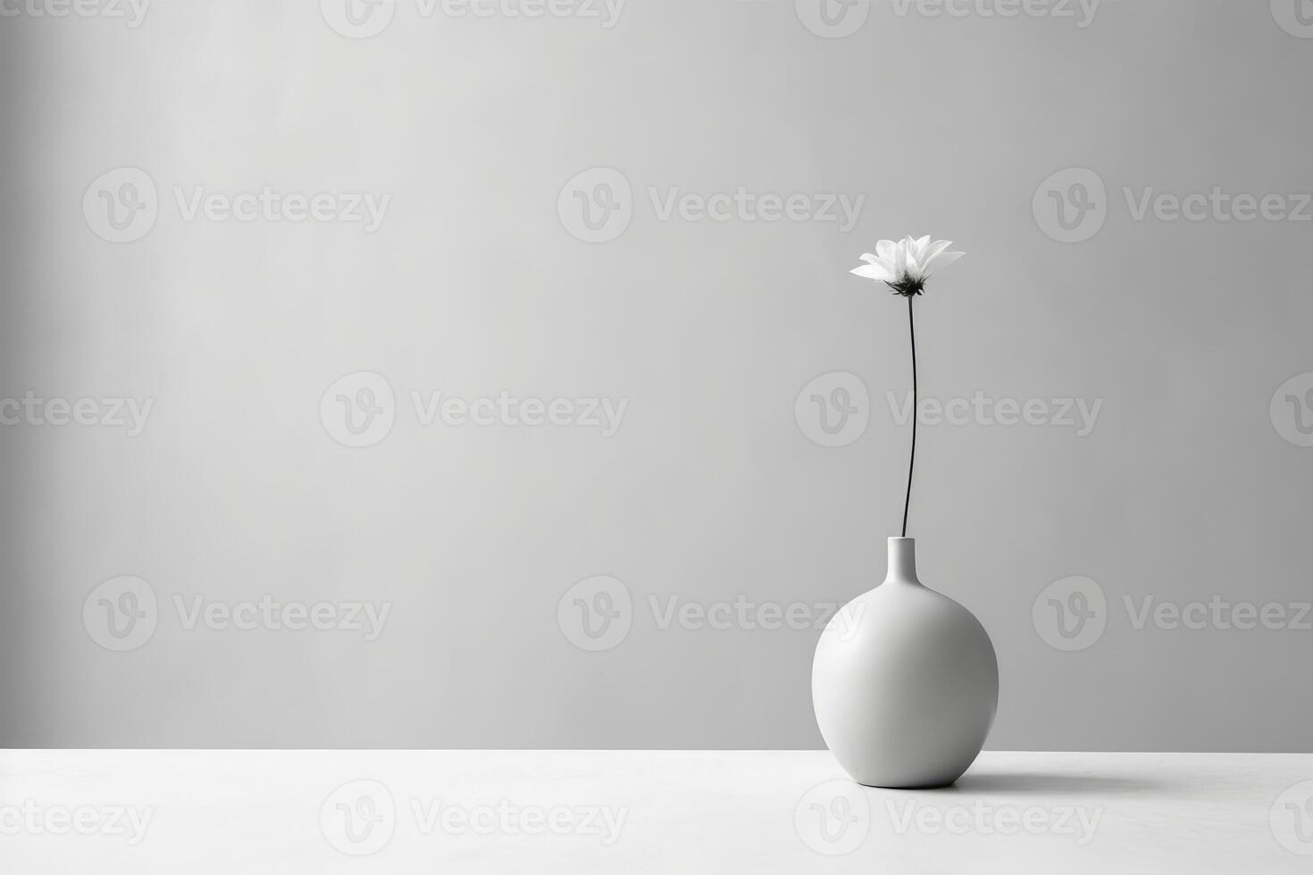 une monochromatique photographier de une Célibataire fleur dans une minimaliste vase contre une plaine Contexte. génératif ai photo