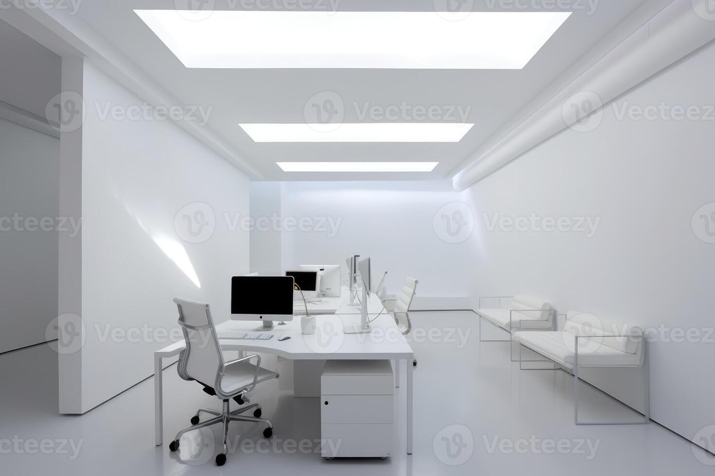 le flou photo de le blanc Bureau intérieur. génératif ai