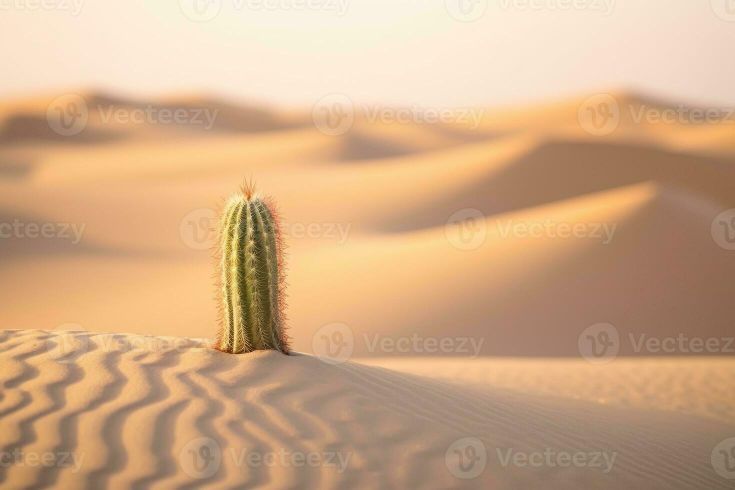 dans le dur désert en dessous de une brûlant soleil, une seul cactus des stands grand. génératif ai photo