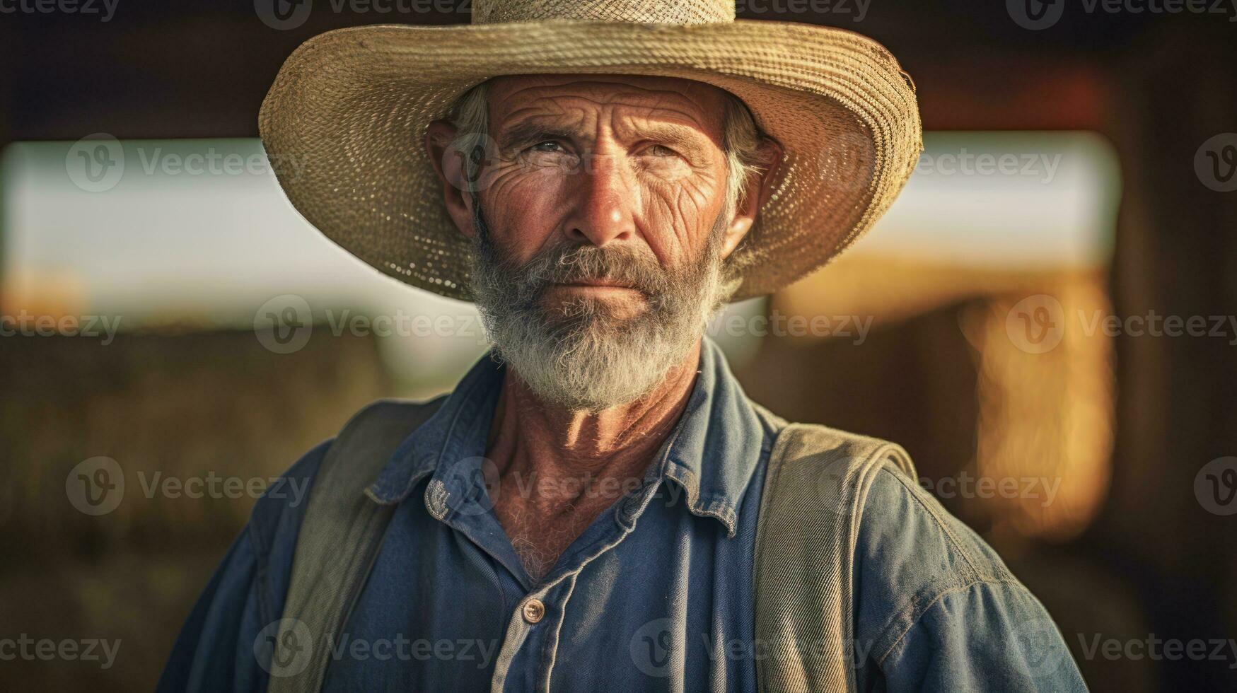 âge moyen agriculteur permanent dans de face de une champ photo