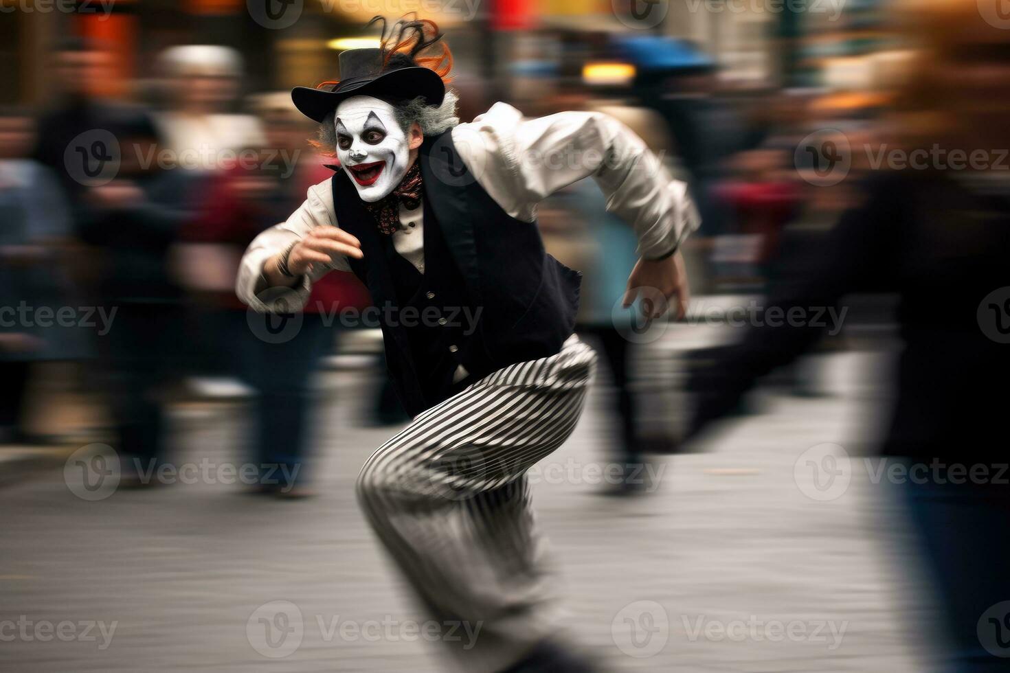 sur une ville rue, une mime artiste effectue. génératif ai photo