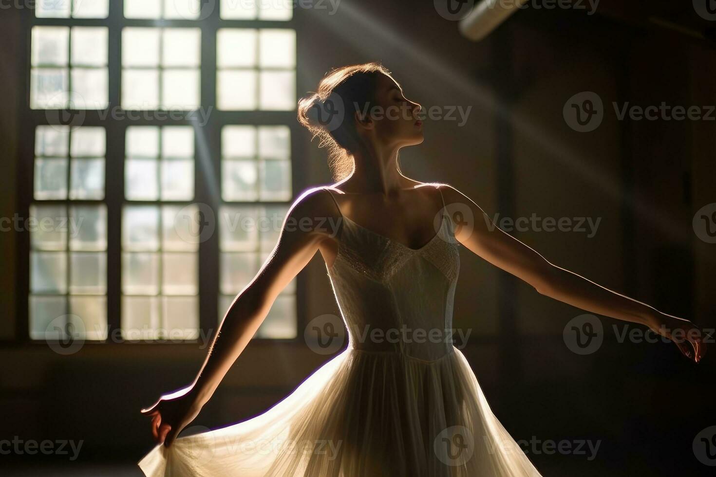 une professionnel ballet Danseur les pratiques dans une ensoleillé studio. génératif ai photo
