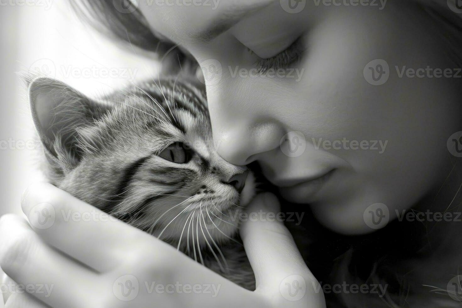 proche - en haut vitrines une femme main doucement caresse sa chat doux fourrure. génératif ai photo