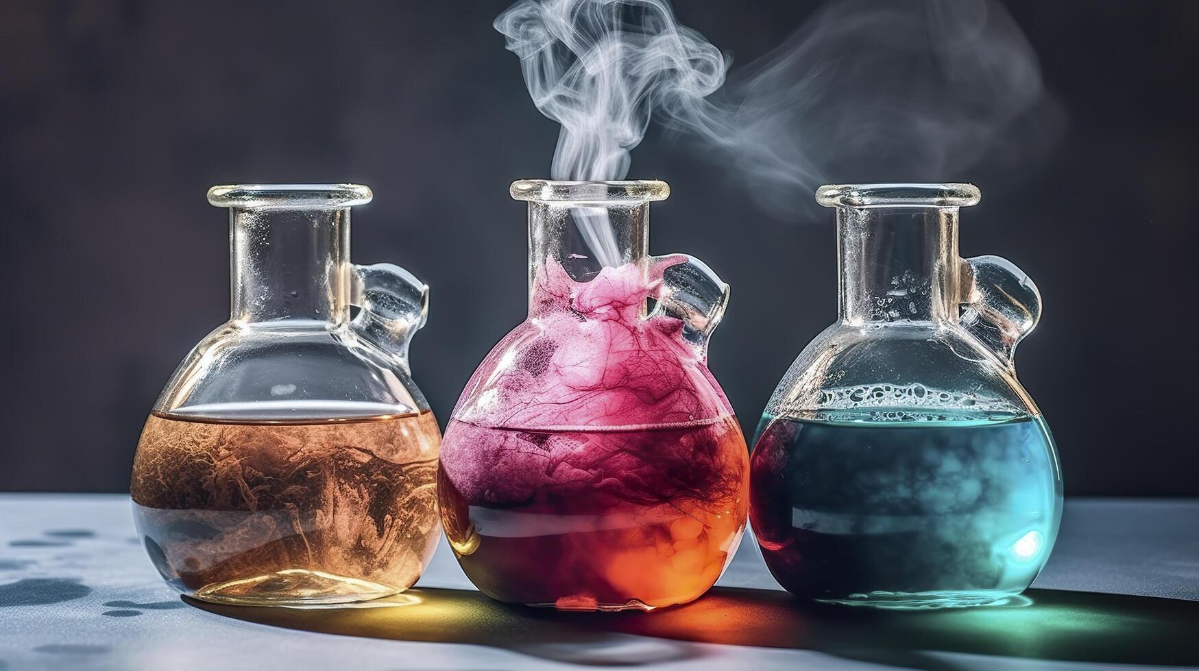 chimie expérience avec laboratoire flacons. ai génératif photo