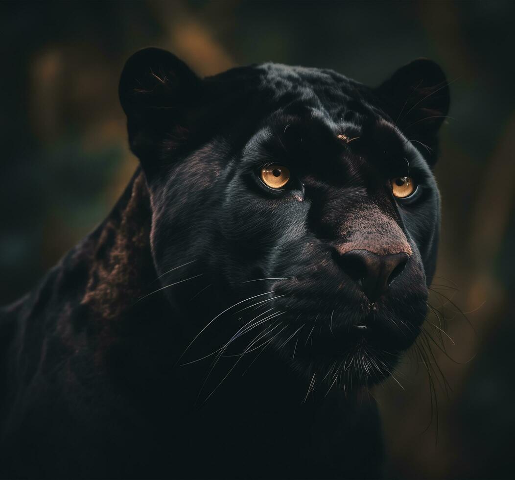 proche en haut détaillé portrait de noir panthère animal, génératif ai photo