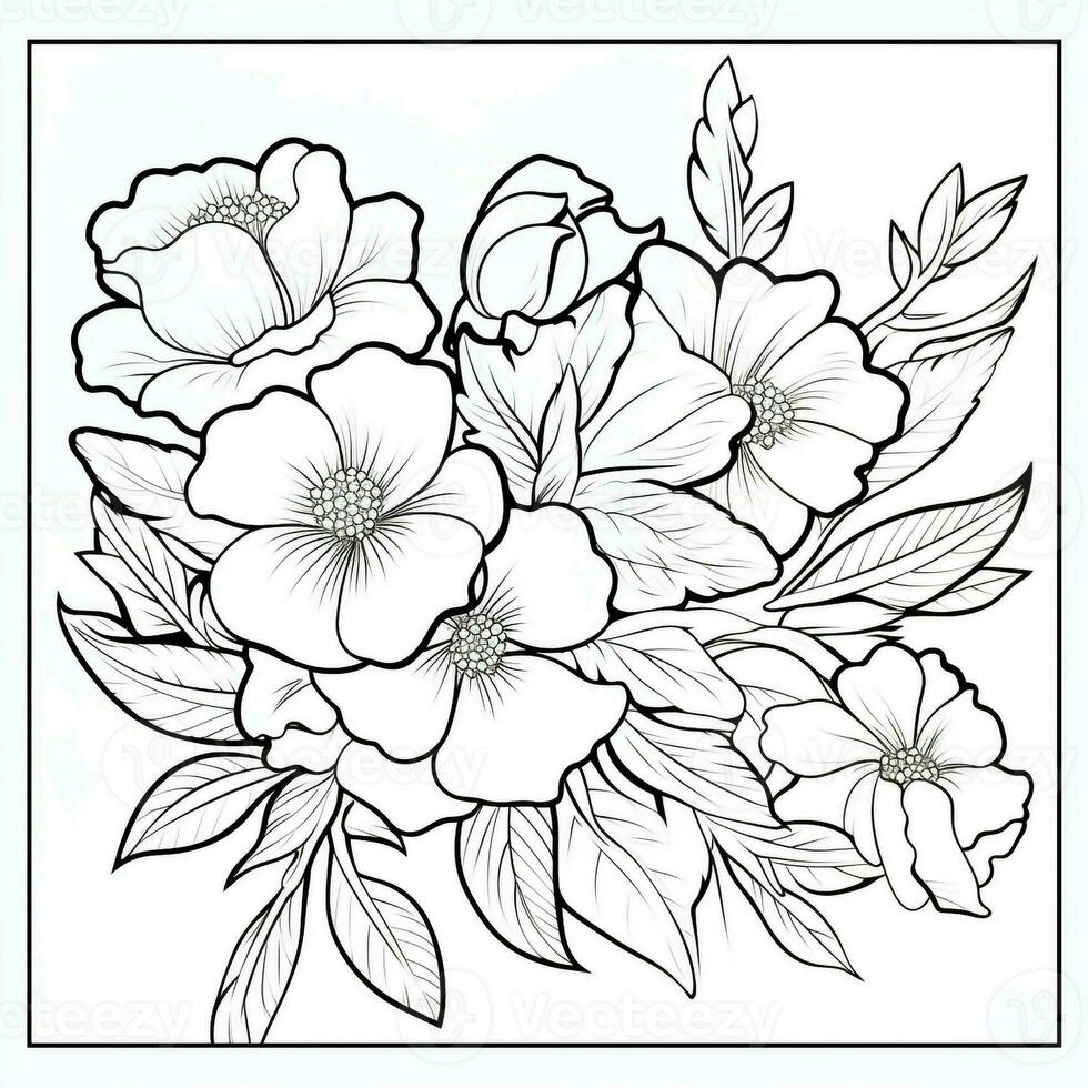 Facile et nettoyer fleur coloration pages ligne art style photo