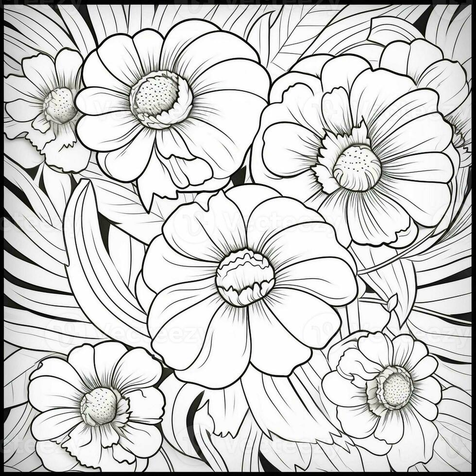 Facile et nettoyer fleur coloration pages ligne art style photo