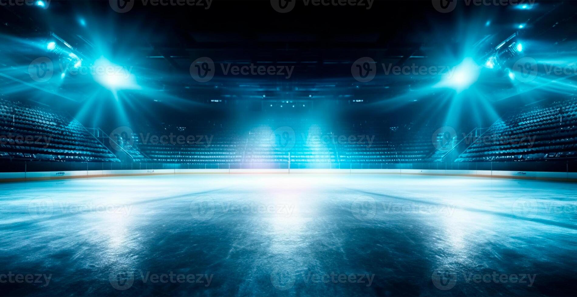 le hockey stade, vide des sports arène avec la glace patinoire, du froid Contexte avec brillant éclairage - ai généré image photo