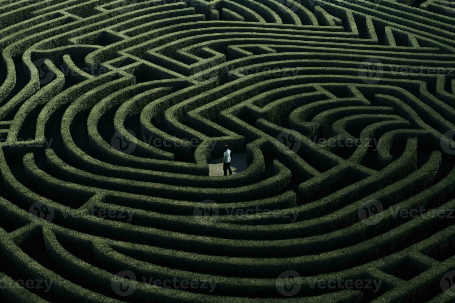 homme en marchant dans une complexe Labyrinthe. surréaliste concept. génératif ai photo