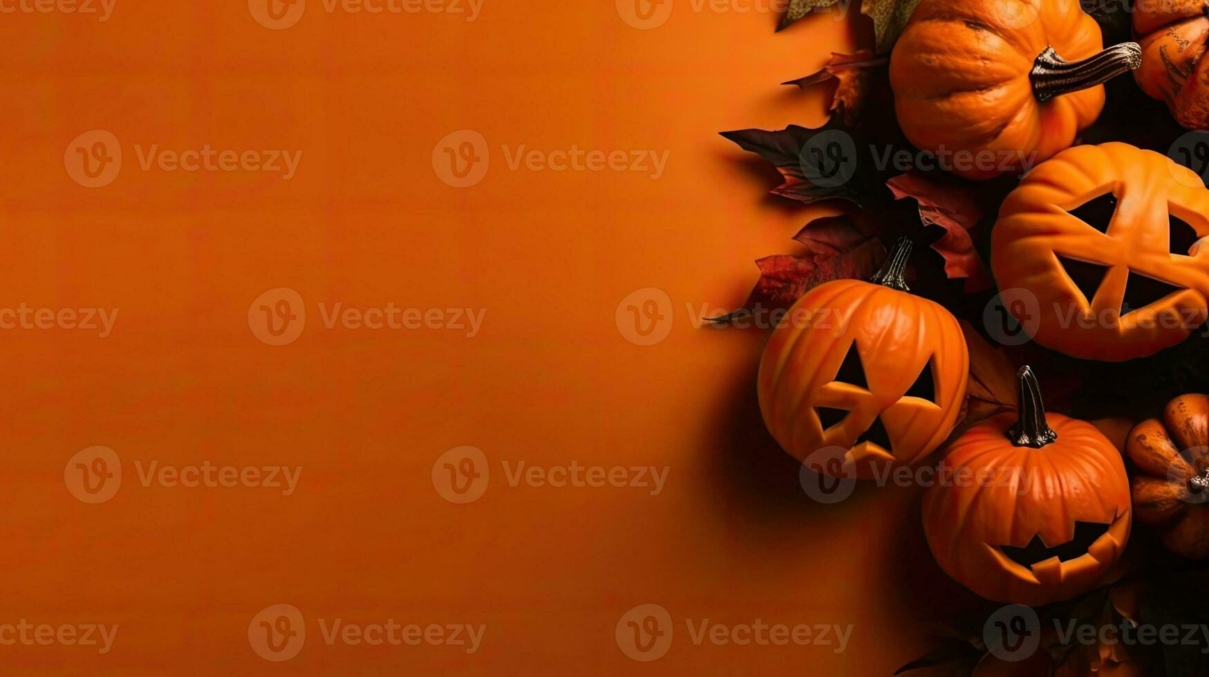 Halloween pour vente bannière Contexte avec bouquet de Orange citrouilles sur effrayant arrière-plan, ai génératif photo