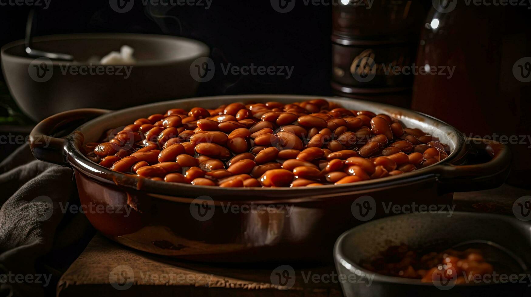 cuit des haricots avec Achevée composition, ai génératif photo