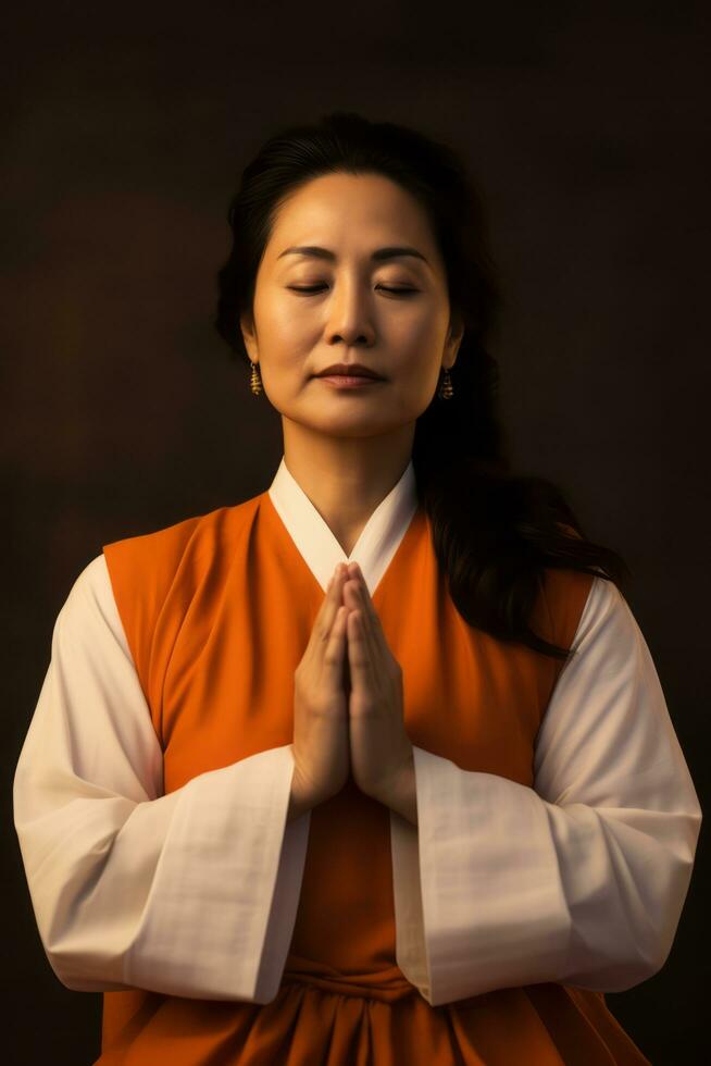 studio coup de asiatique femme dynamique émotif gestes ai génératif photo