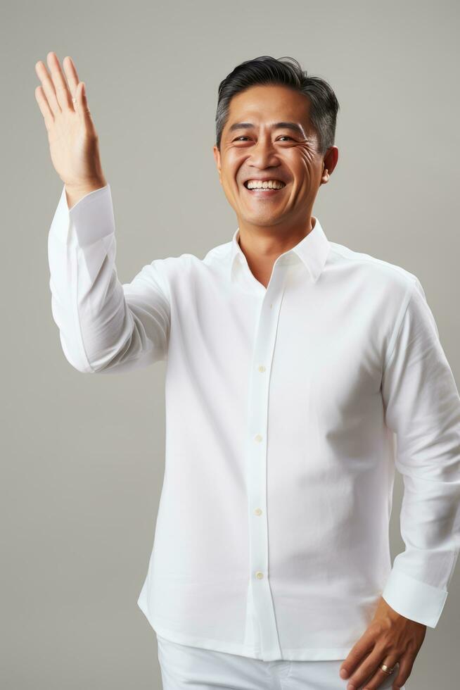 Beau asiatique homme émotif dynamique pose ai génératif photo