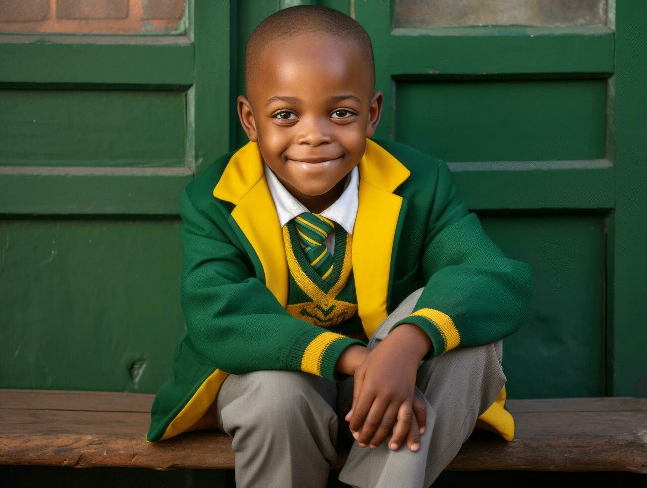 africain enfant dans émotif dynamique pose dans école ai génératif photo