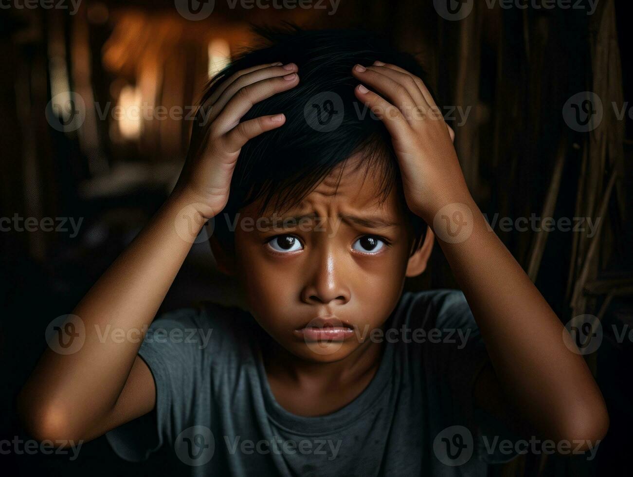 asiatique enfant dans émotif dynamique pose dans école ai génératif photo