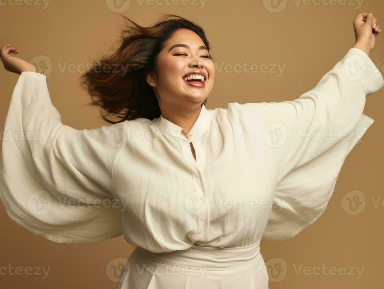 plus Taille asiatique femme dans émotif dynamique pose ai génératif photo