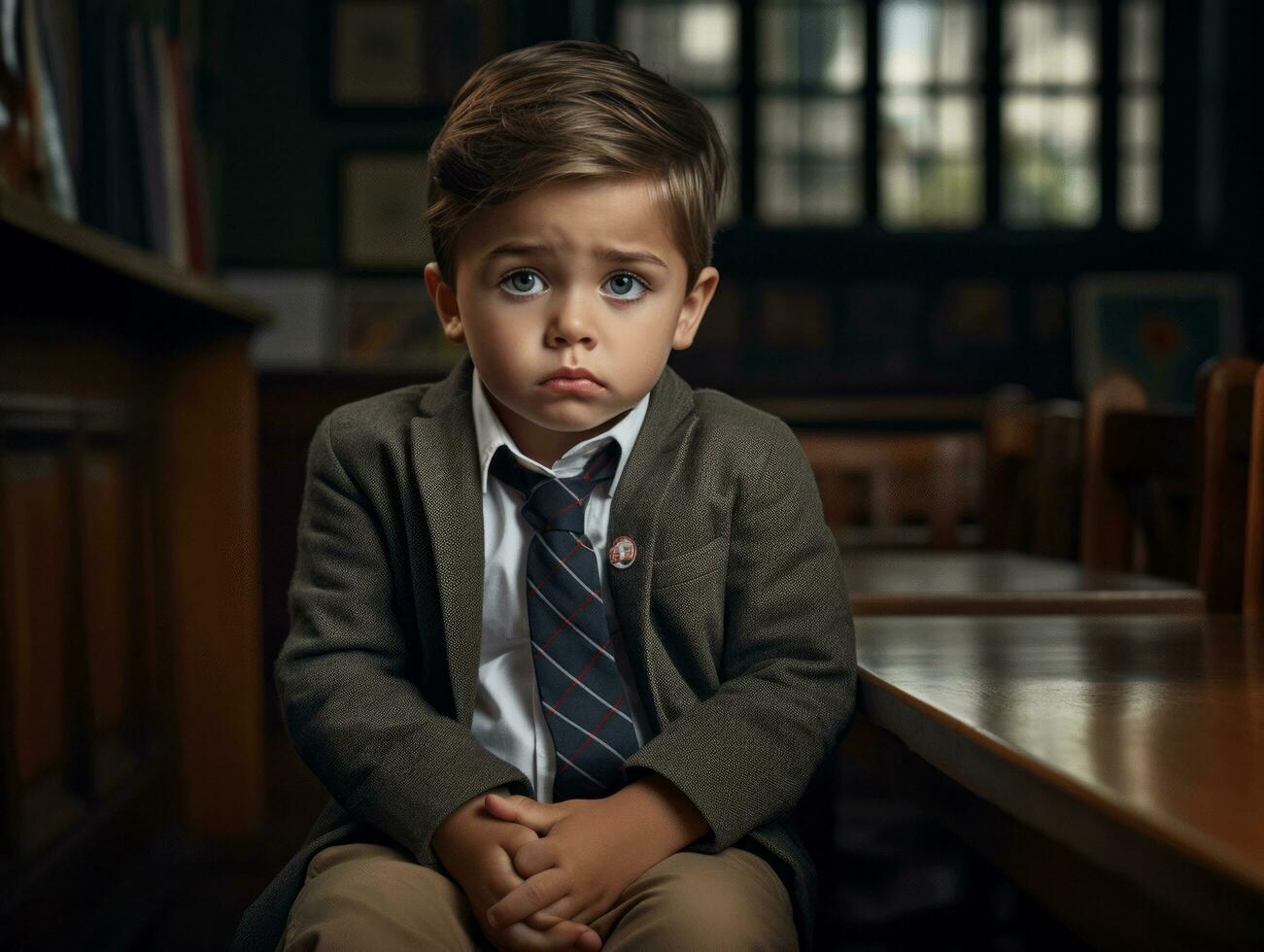 photo de émotif dynamique pose brésilien enfant dans école ai génératif