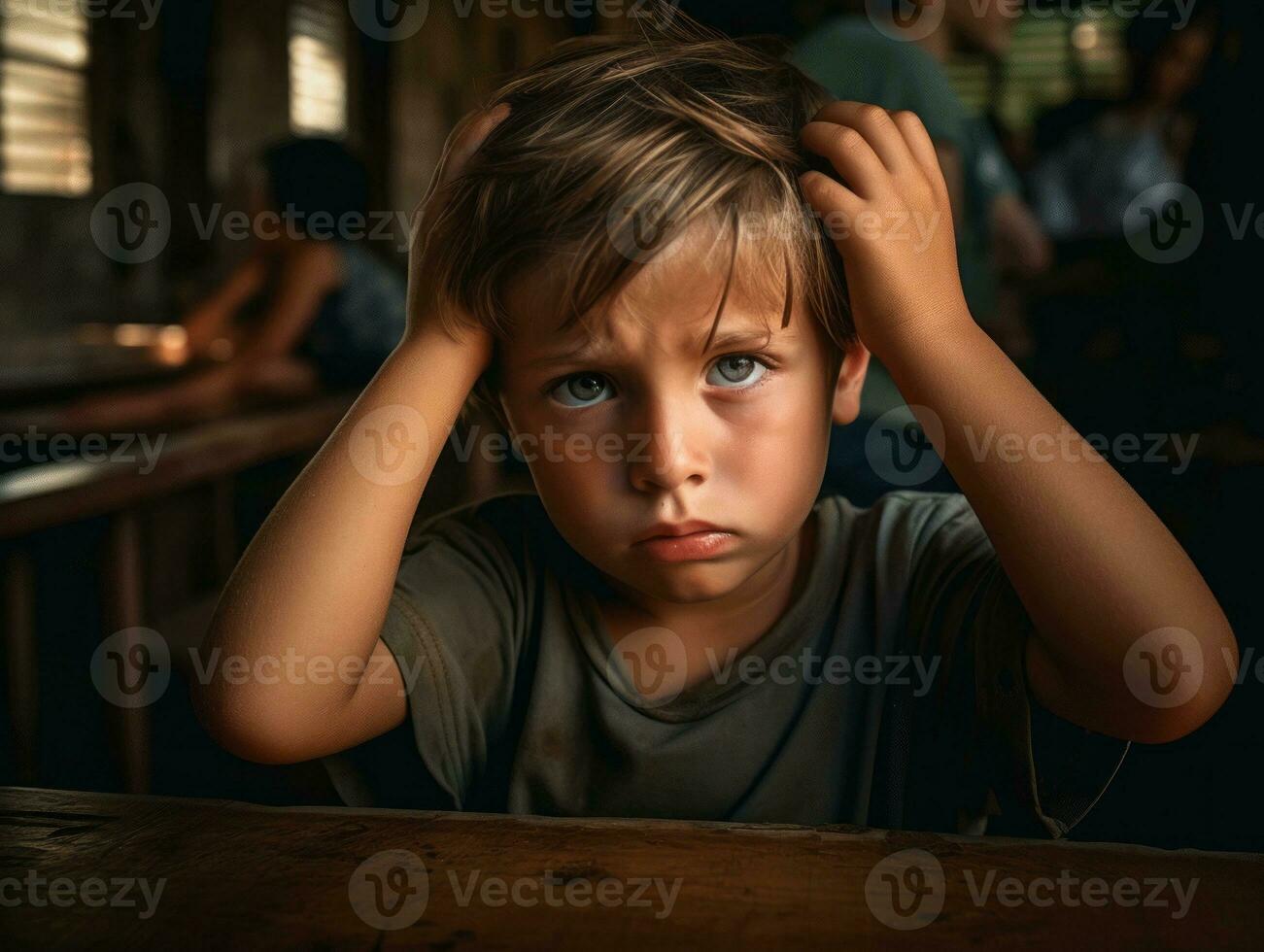 photo de émotif dynamique pose brésilien enfant dans école ai génératif