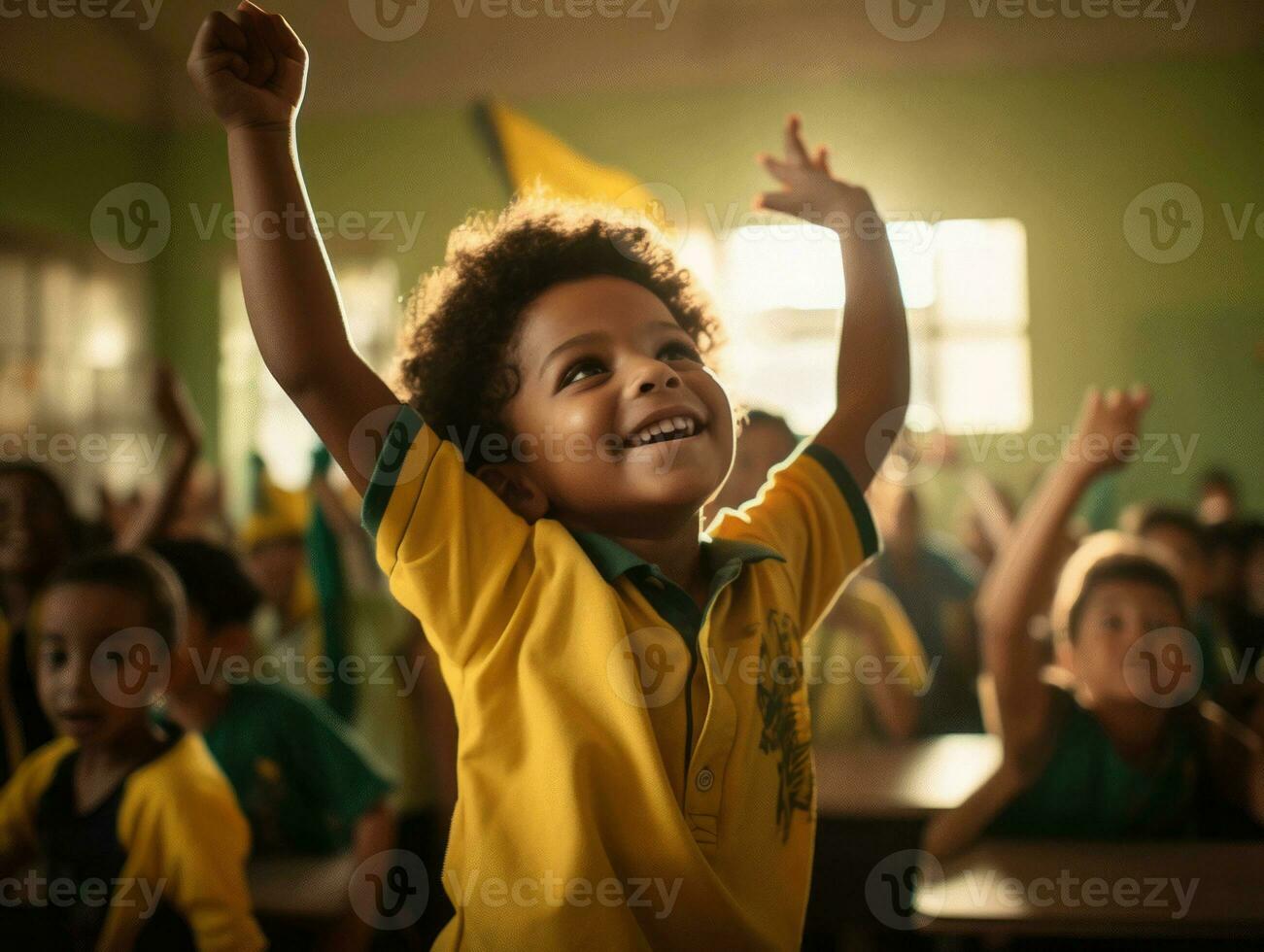 photo de émotif dynamique pose brésilien enfant dans école ai génératif