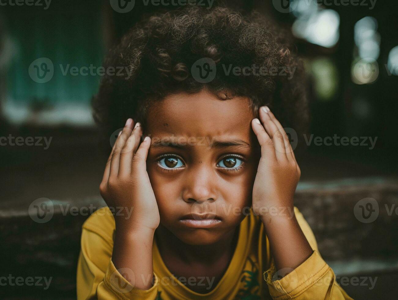 photo de émotif dynamique pose brésilien enfant dans école ai génératif