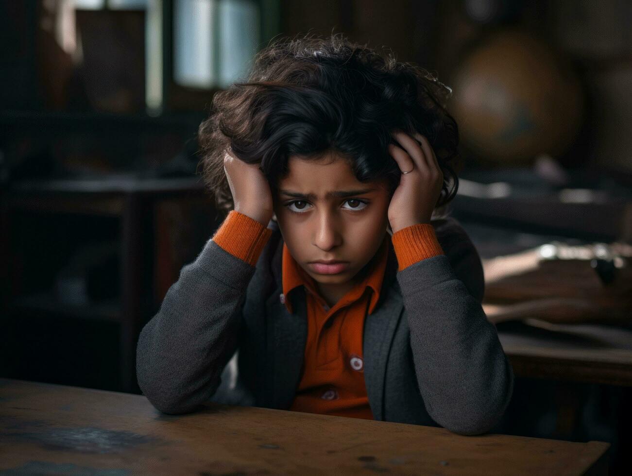 photo de émotif dynamique pose Indien enfant dans école ai génératif