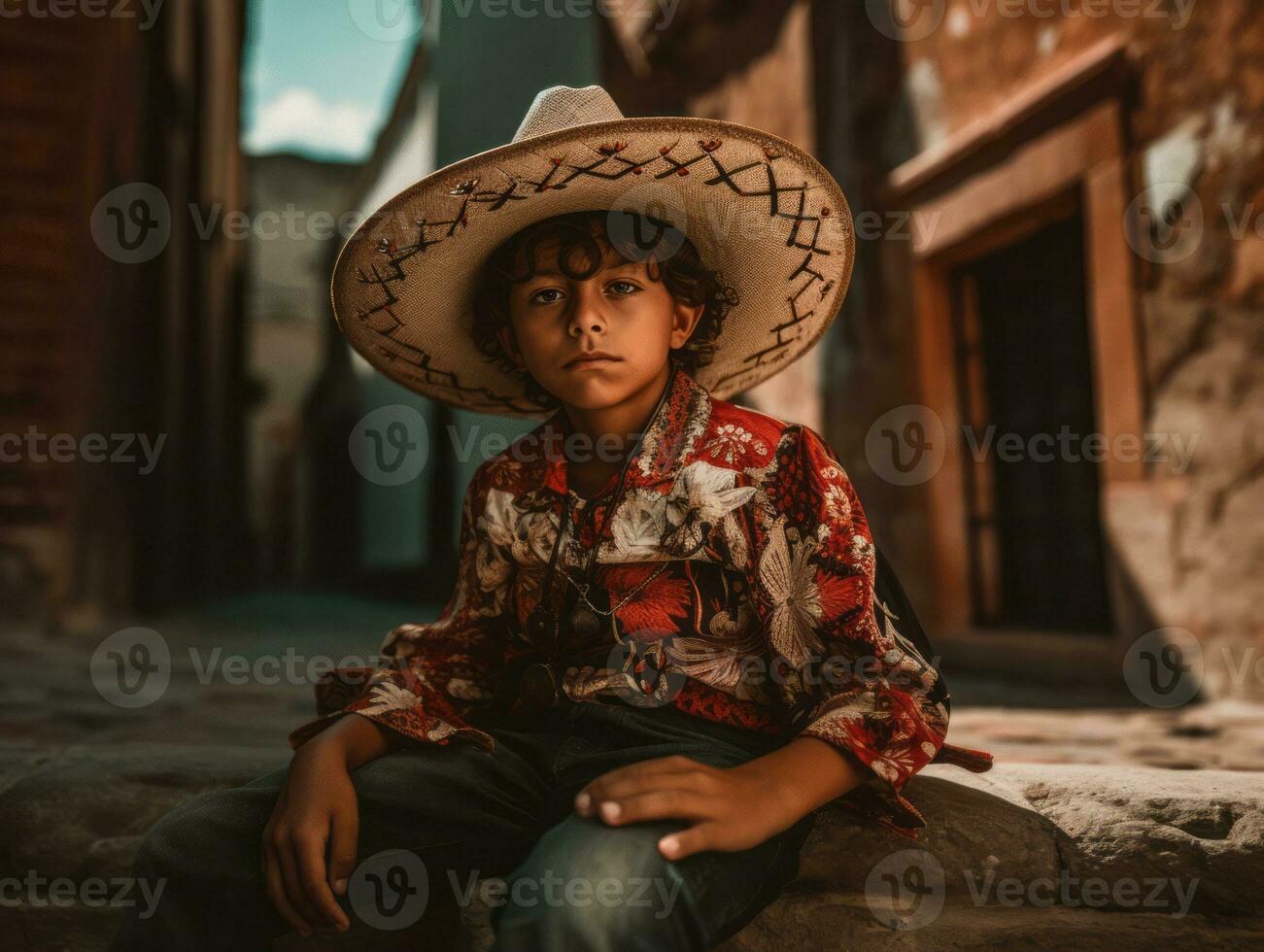 photo de émotif dynamique pose mexicain enfant dans école ai génératif