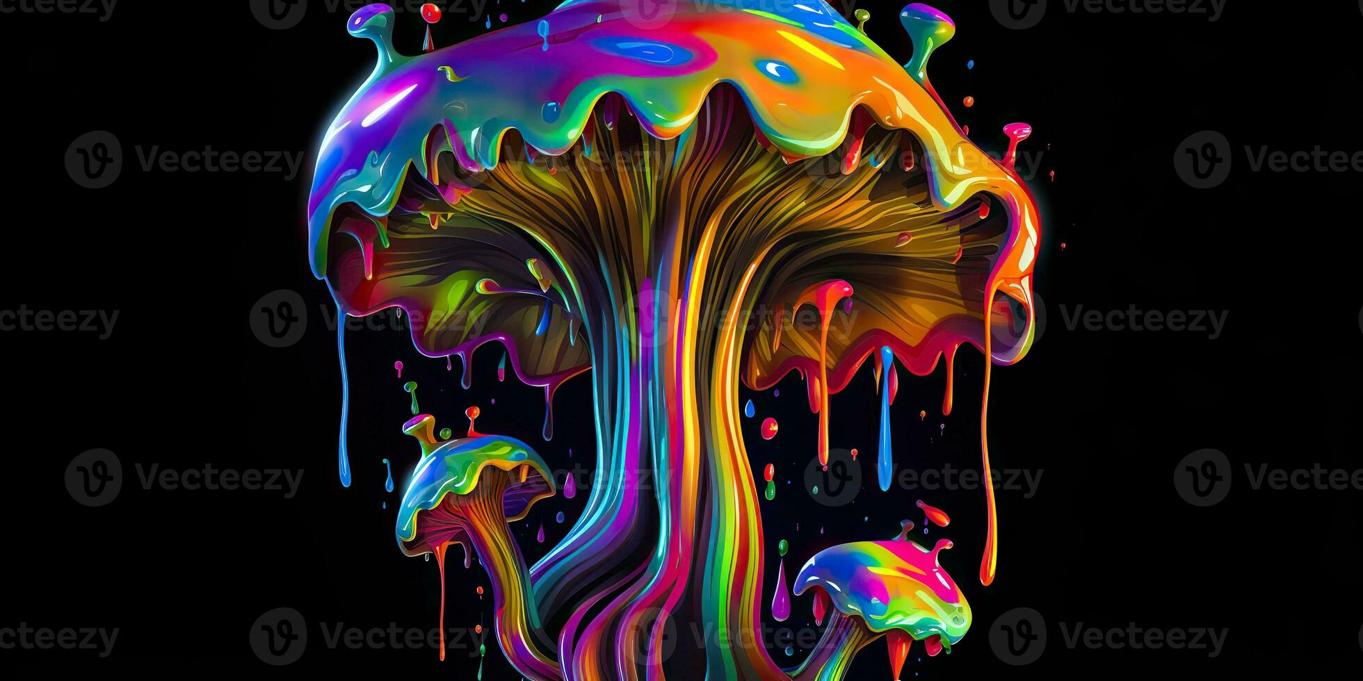 ai généré. ai génératif. néon lumière brillant dessiner peindre encre art champignon dans psychédélique style. graphique art photo