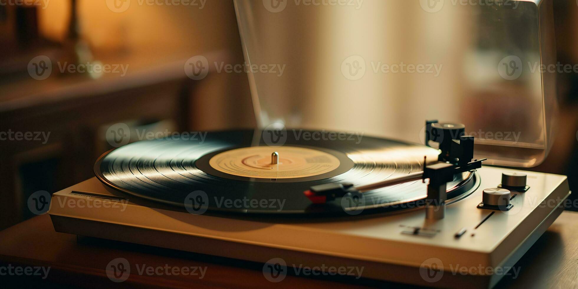 ai généré. ai génératif. rétro ancien antique du son la musique l'audio vinyle joueur record boîte à confortable maison. graphique art photo